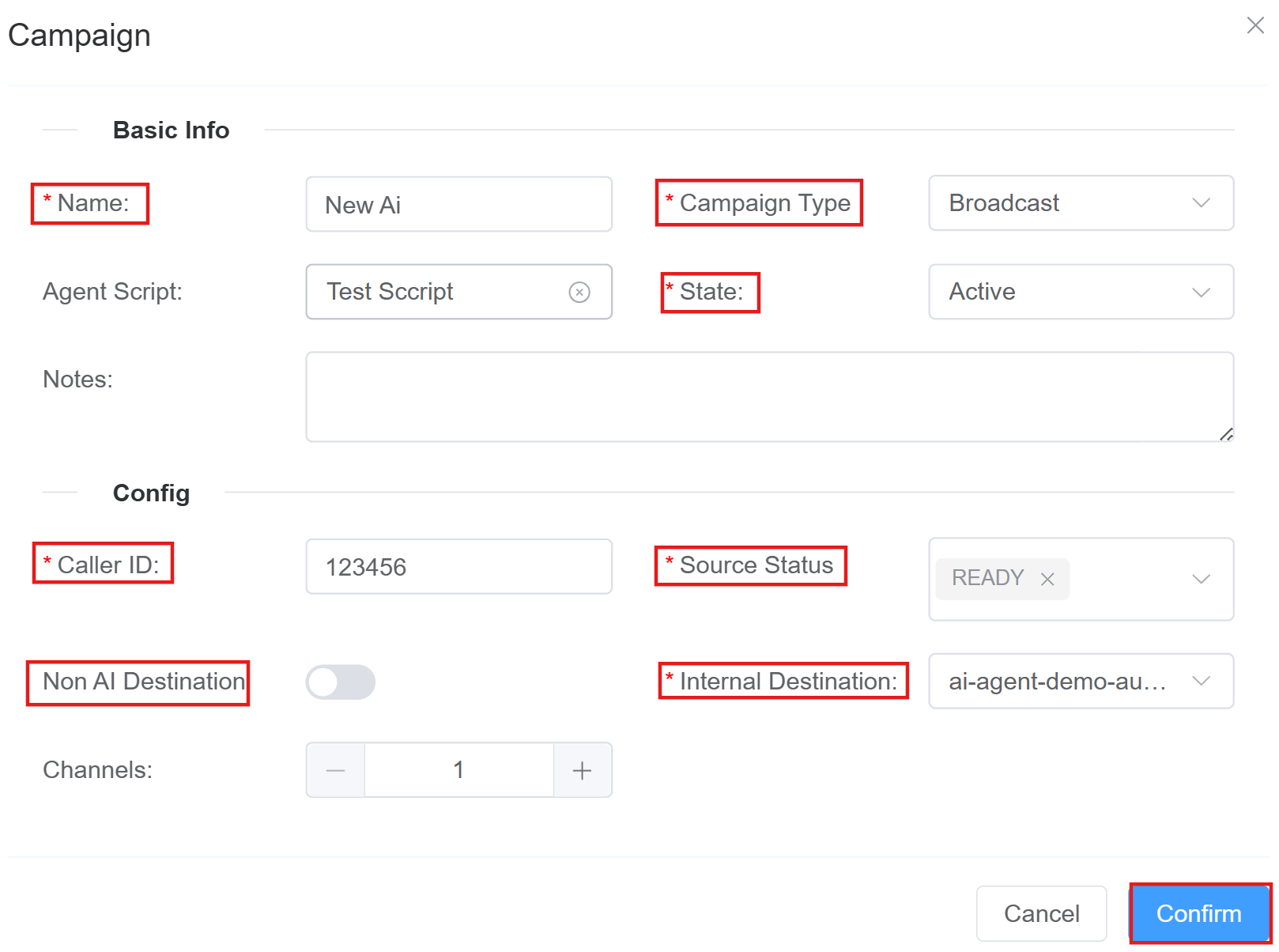 Broadcast Dialer Campaign Interface